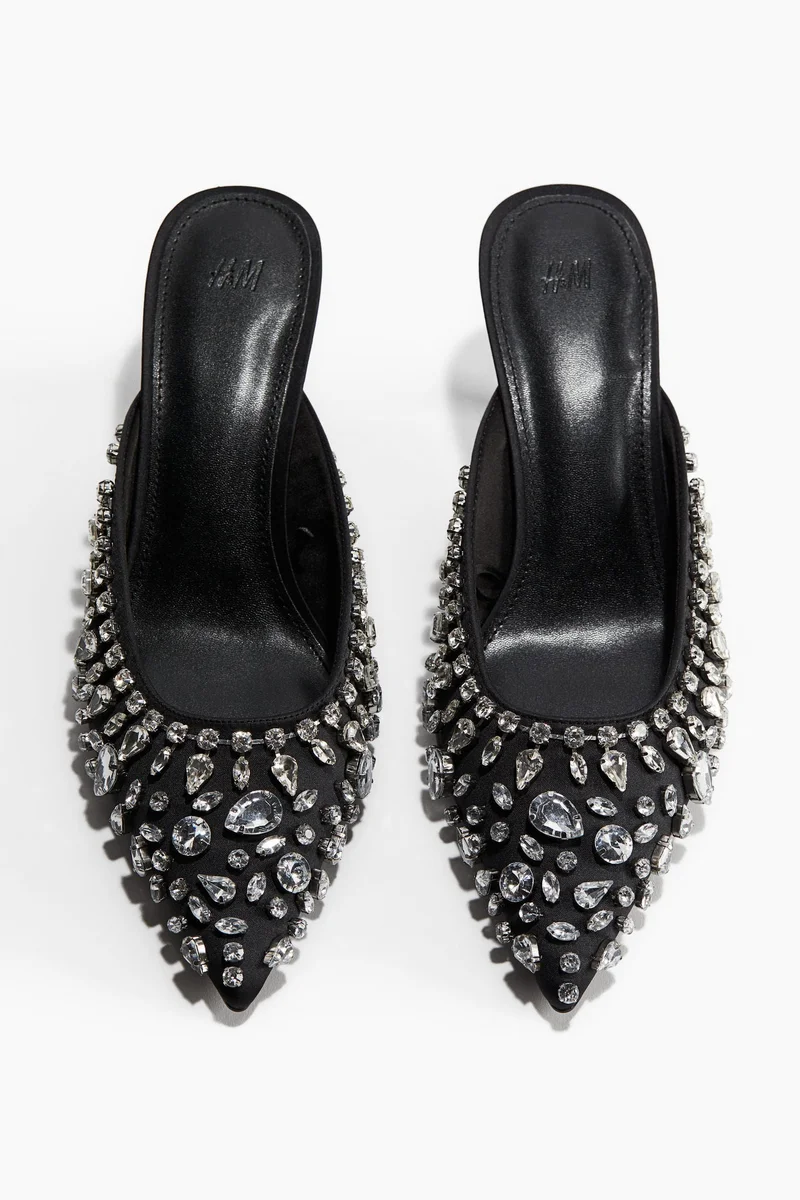 H&M Rhinestone-Embellished Heeled Mules