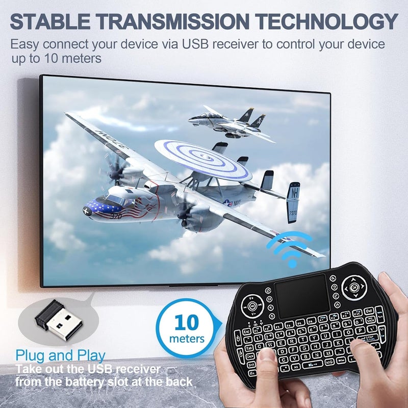 EASYTONE Backlit Mini Wireless Keyboard with Touchpad Mouse Combo Remote Control with Rechargeable Li-ion Battery and Multimedia Keys for Android TV Box HTPC PS3 Smart TV PC X-Box Linux Windows MacOS - Image 2