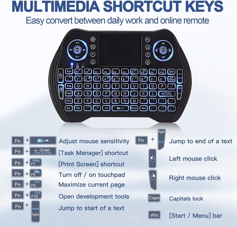 EASYTONE Backlit Mini Wireless Keyboard with Touchpad Mouse Combo Remote Control with Rechargeable Li-ion Battery and Multimedia Keys for Android TV Box HTPC PS3 Smart TV PC X-Box Linux Windows MacOS - Image 5