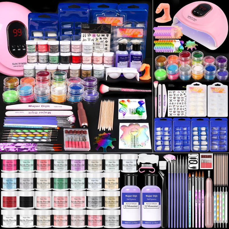 MAJOR DIJIT Acrylic Nails Kit Set 29 Colors with UV Lamp & Electric Drill, 2x60ml Monomer - All-in-One Nail Art Supplies for Beginners with Everything - Image 1