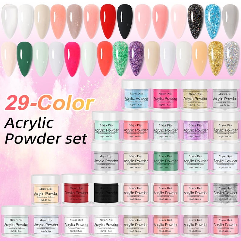 MAJOR DIJIT Acrylic Nails Kit Set 29 Colors with UV Lamp & Electric Drill, 2x60ml Monomer - All-in-One Nail Art Supplies for Beginners with Everything - Image 3