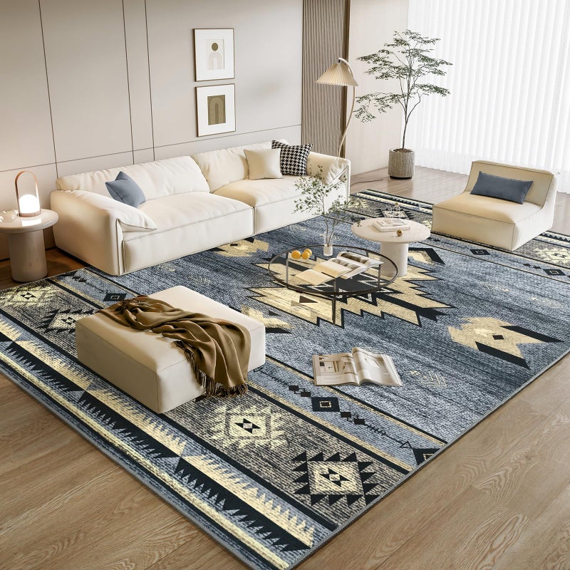 B BENRON Western Rugs for Living Room, Non Slip Extra Large Rugs for Bedroom Dining Table Kitchen, Washable Aesthetic Area Rug for Home Decor, 8ft x 10ft, Grey - Image 1