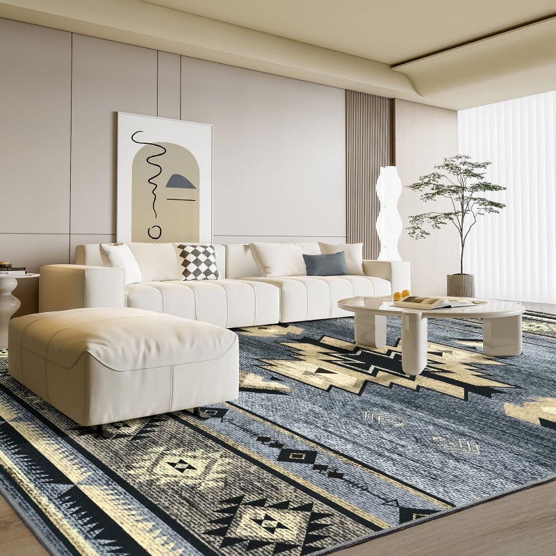 B BENRON Western Rugs for Living Room, Non Slip Extra Large Rugs for Bedroom Dining Table Kitchen, Washable Aesthetic Area Rug for Home Decor, 8ft x 10ft, Grey - Image 2