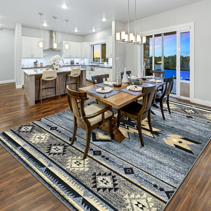 B BENRON Western Rugs for Living Room, Non Slip Extra Large Rugs for Bedroom Dining Table Kitchen, Washable Aesthetic Area Rug for Home Decor, 8ft x 10ft, Grey - Image 4