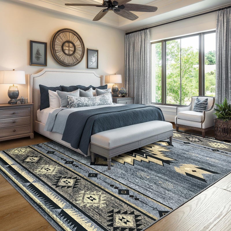 B BENRON Western Rugs for Living Room, Non Slip Extra Large Rugs for Bedroom Dining Table Kitchen, Washable Aesthetic Area Rug for Home Decor, 8ft x 10ft, Grey - Image 3