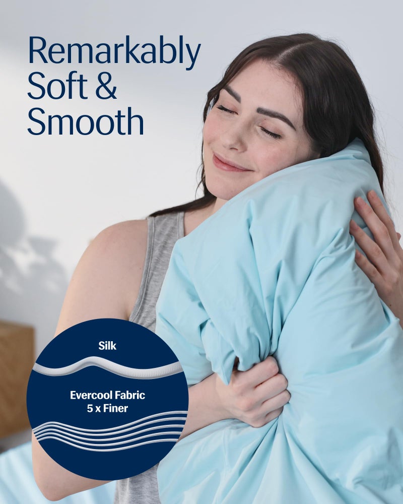 Rest REST Evercool+ Cooling Starter Sheet Set of 1 Cali King Fitted 15 deep (Stretched to 18) and 2 King-Size Pillowcases 30''x20'' Silver Ion Infused Beddings for Hot Sleepers Light Blue  - Image 3