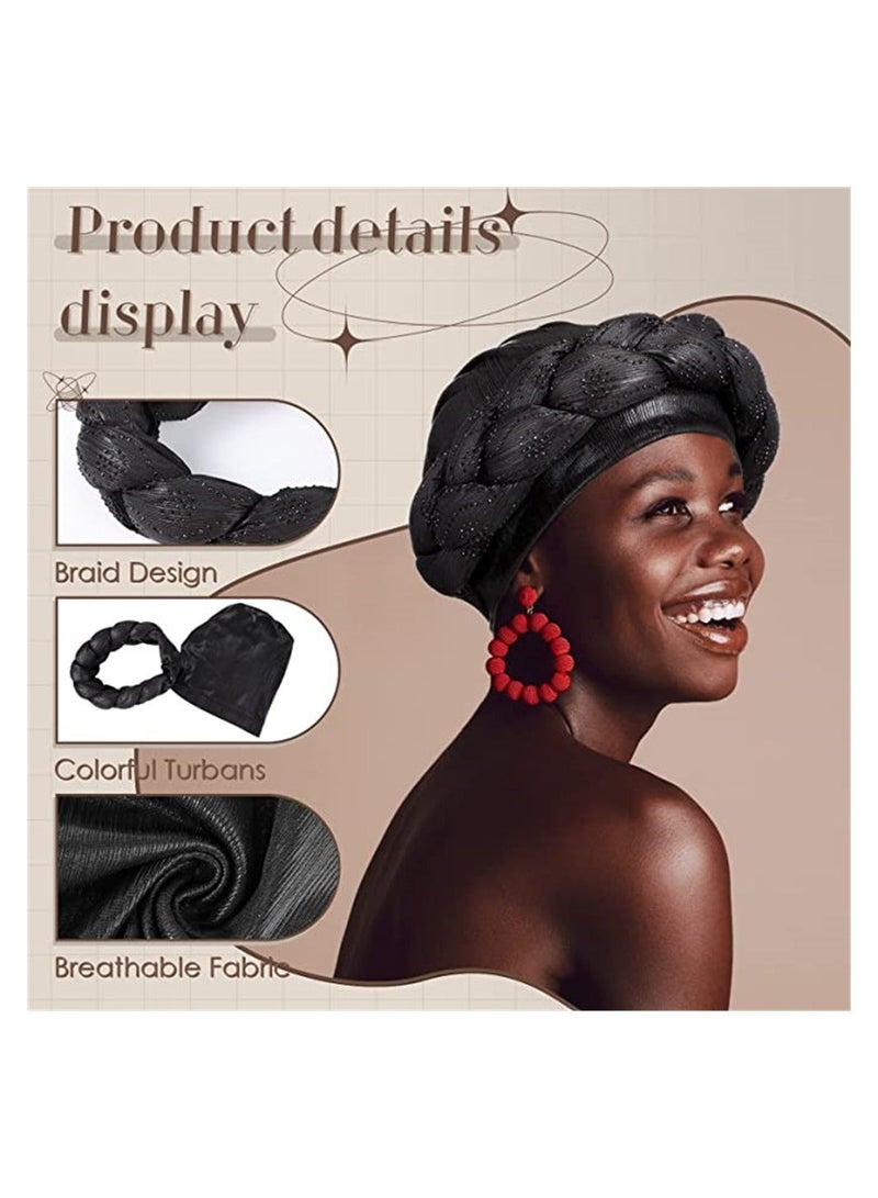 SYOSI African Turban Head Wrap, Braid Crystals Turbans Soft Twisted Wrap Caps for Women and Girls, Medium, 4 Pcs - Image 4