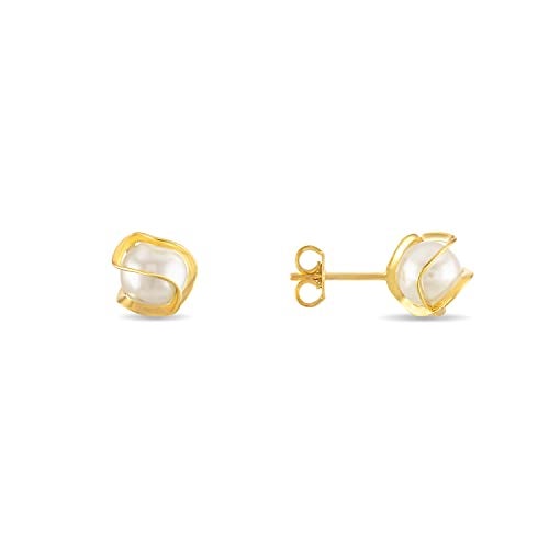 Barzel 18K Gold Plated Caged Pearl Stud Earrings, 6MM - Made In Brazil - Image 1