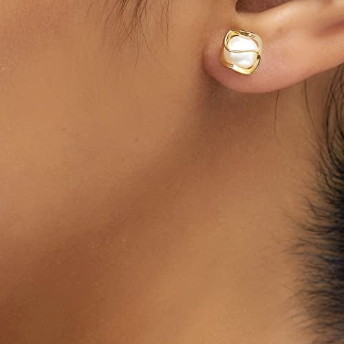 Barzel 18K Gold Plated Caged Pearl Stud Earrings, 6MM - Made In Brazil - Image 3