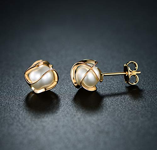 Barzel 18K Gold Plated Caged Pearl Stud Earrings, 6MM - Made In Brazil - Image 4