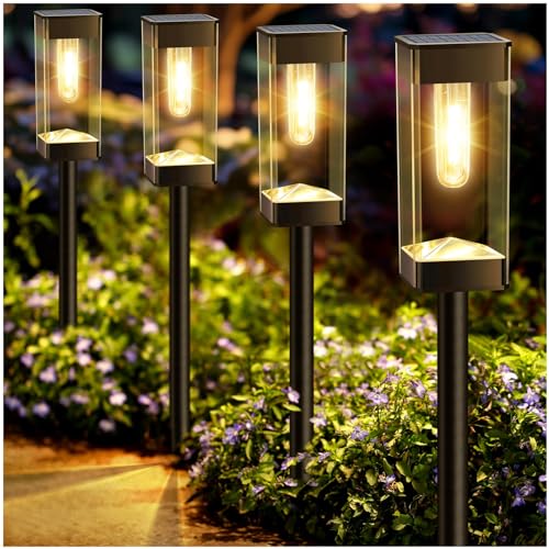 Gorrzai Bright Solar Pathway Lights Outdoor 8 Pack Solar Lights Outdoor LED Waterproof with 3000K Tungsten Filament Bulb Landscape Lighting for Yard, Driveway, Garden, Walkway, Lawn, Path - Image 1