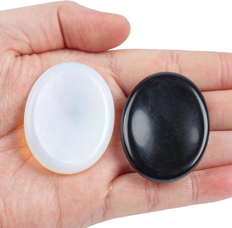 Thumb Worry Stone, Stress Relax Healing Reiki Crystal Pocket Palm Stones,Black Obsidian and Opalite,Pack of 2