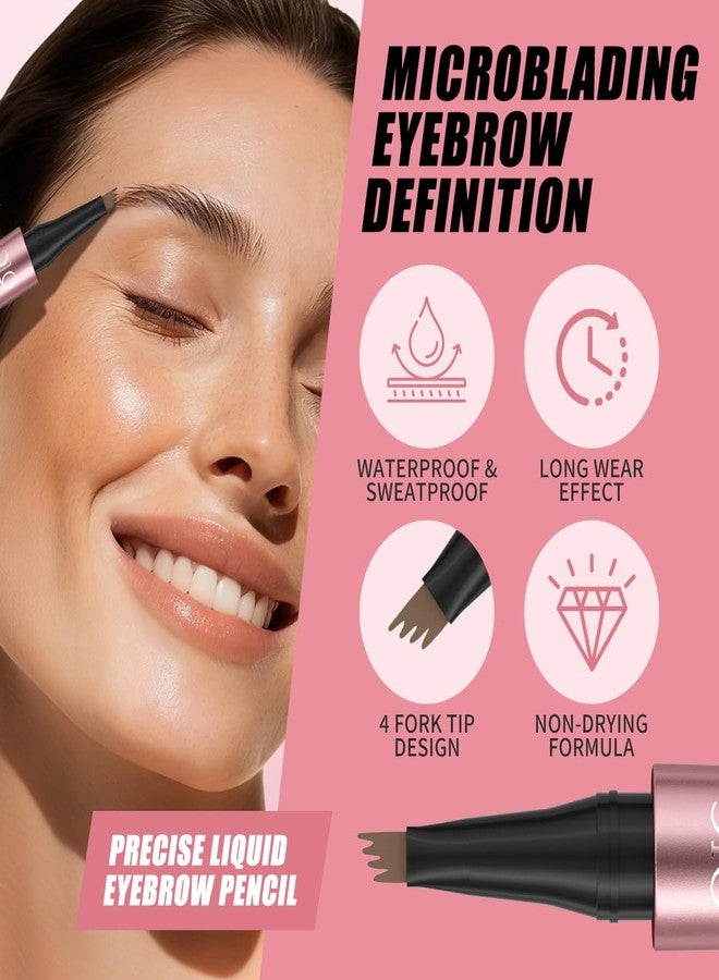 W3W Eyebrow Pencils for Women - Microblading Eyebrow Pencil with Precise 4-Fork-Tip Waterproof Eyebrow Pen Smudge-Proof Eye Brow Pencils Create Natural Hair-Like Brows, Last All-Day, Light Brown - Image 4