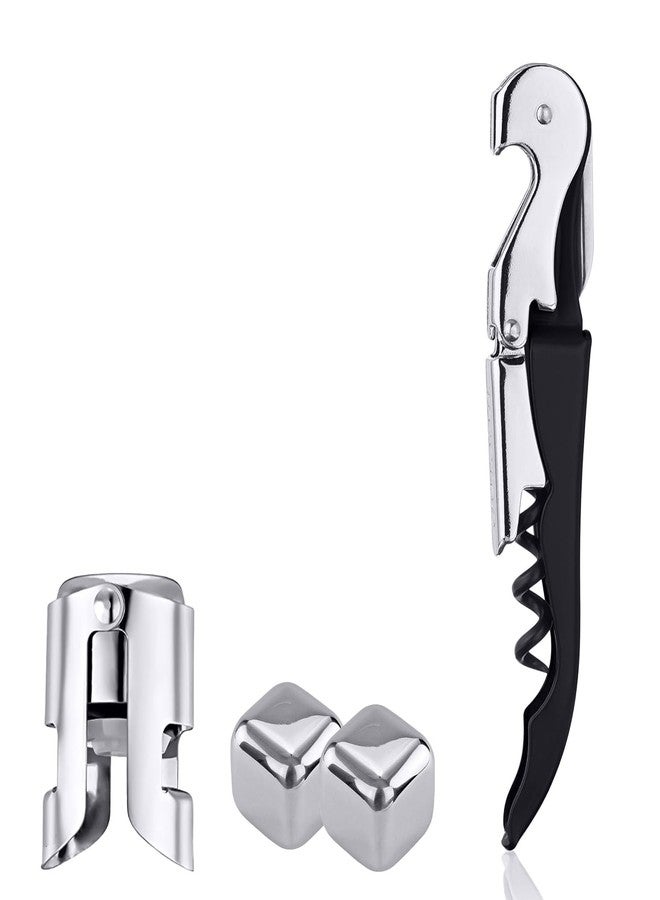 JOYUS 1 Wine Bottle Opener 2 in 1, 1 Champagne/Wine Sealer Stopper, 2 Wine Chillers Metal Ice Cube, for Waiters-Bartenders Servers, Sommelier, Restaurant, Stainless Steel Reusable, Compact Multicolor - Image 1
