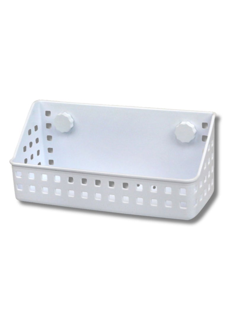 Wall Mounted Storage Basket, Adhesive Plastic Organizer Shelf – No Drill Bathroom & Kitchen Storage Rack, Space Saving Hanging Basket (White) - Image 1