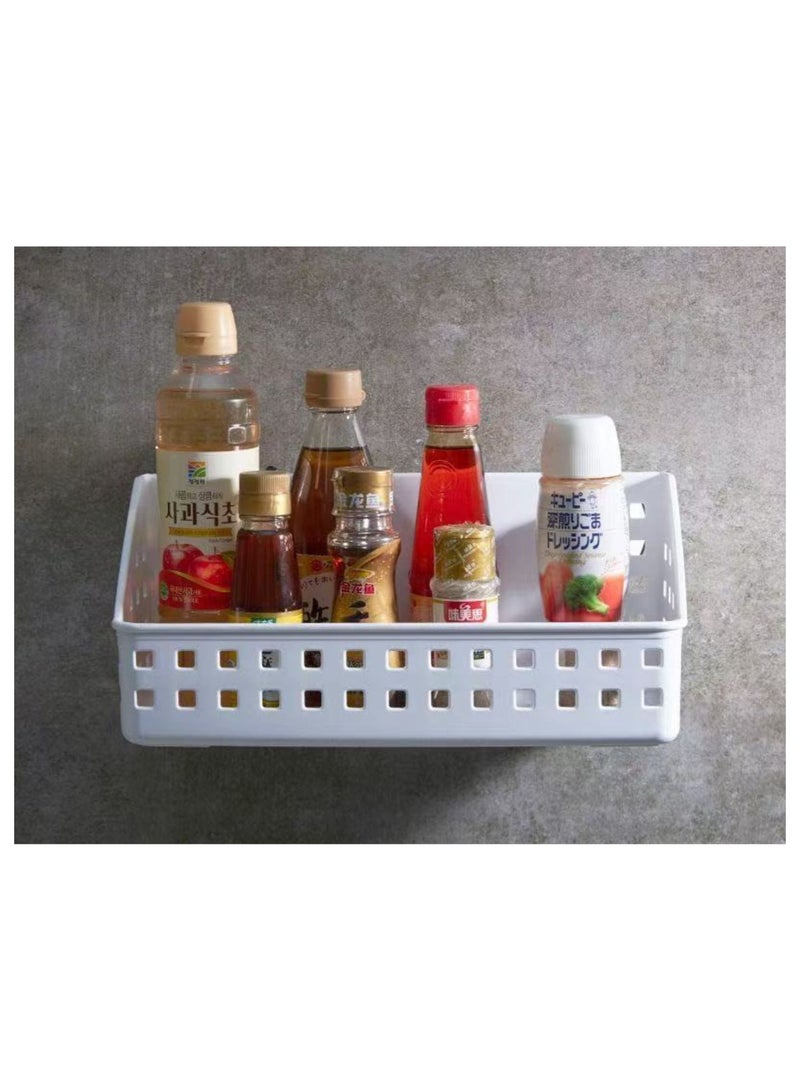 Wall Mounted Storage Basket, Adhesive Plastic Organizer Shelf – No Drill Bathroom & Kitchen Storage Rack, Space Saving Hanging Basket (White) - Image 3