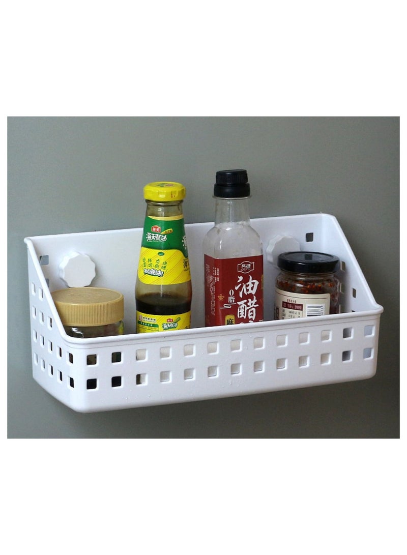 Wall Mounted Storage Basket, Adhesive Plastic Organizer Shelf – No Drill Bathroom & Kitchen Storage Rack, Space Saving Hanging Basket (White) - Image 4