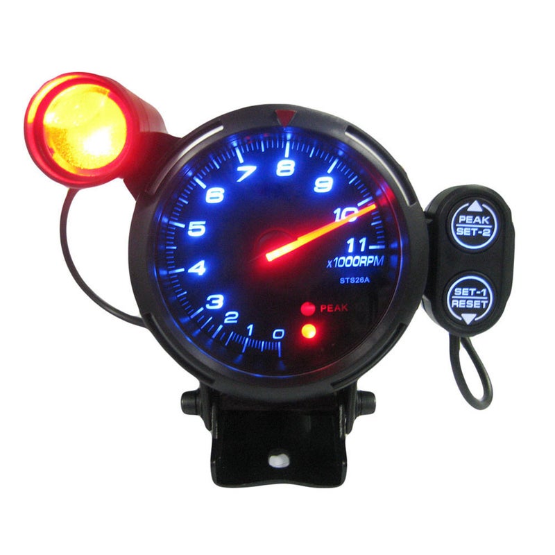3.5'' Pointer Tachometer Kit Blue LED Pointer Display Tachometer Car Gauge Black Mirror Silver Ring - Image 1