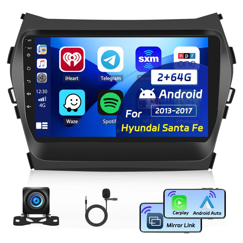 Upgrade HiFi Car Radio for Hyundai Santa Fe 2013 2014 2015 2016 2017 2G64G 9 inch Touch Screen Upgrade for Santa Fe Car Stereo with Wireless Carplay Android Auto GPS Bluetooth FM RDS