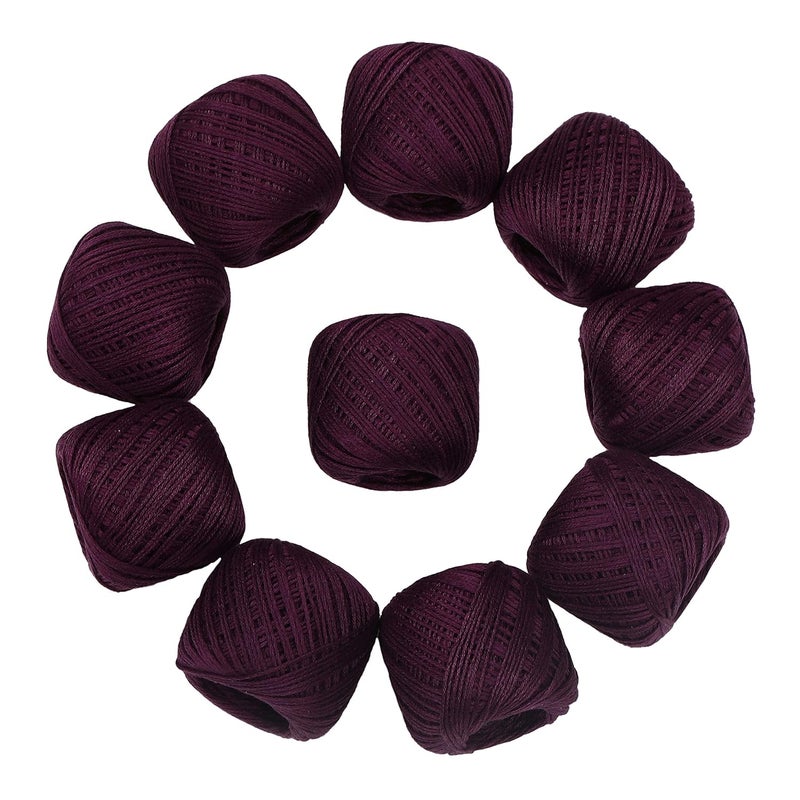 CORIOX Crochet Thread Set of 10 Ball Crochet Cotton Thread Yarn for Knitting and Craft Making. Size 20 Gram 55 to 60 mtr Approx (Plum) - Image 2
