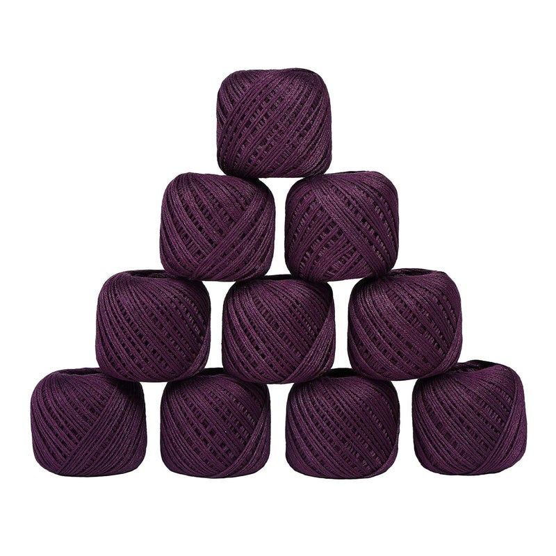 CORIOX Crochet Thread Set of 10 Ball Crochet Cotton Thread Yarn for Knitting and Craft Making. Size 20 Gram 55 to 60 mtr Approx (Plum) - Image 1