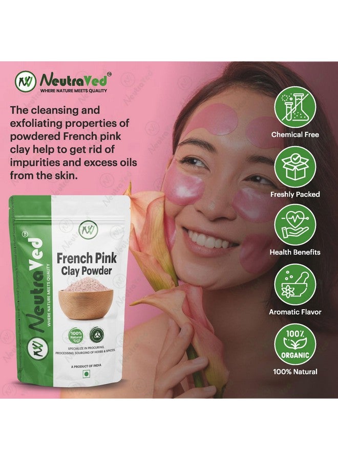 NeutraVed French Pink Clay Powder | Pure And Natural Solution For Skincare, Face Scrubs, And Body Cleansers For All Skin Type | Reusable Stand-Up Zipper Pouch - 200G - Image 3