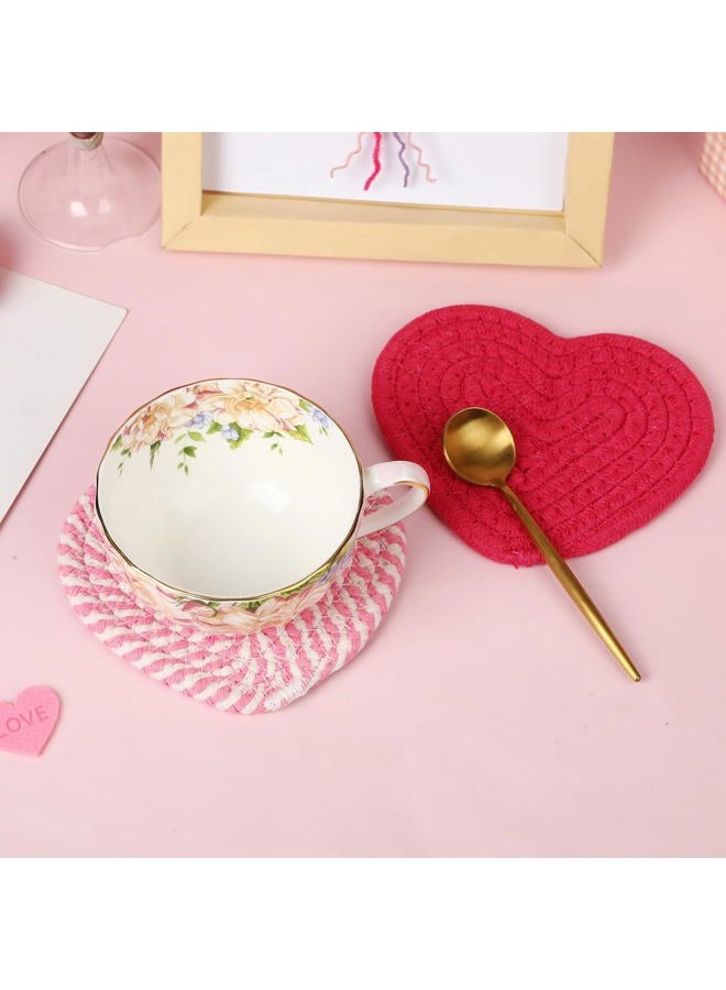 UPINS Crochet Heart Coasters Set of 6, Handmade Valentine's Day Heart Coasters Valentine's Day Drink Accessories in Pink, Red White - Image 5