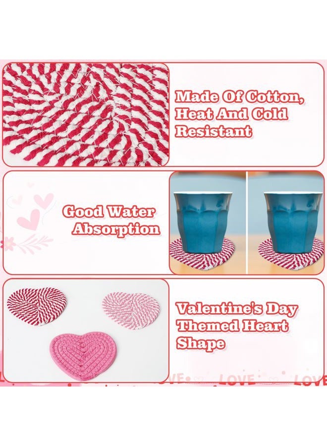 UPINS Crochet Heart Coasters Set of 6, Handmade Valentine's Day Heart Coasters Valentine's Day Drink Accessories in Pink, Red White - Image 3