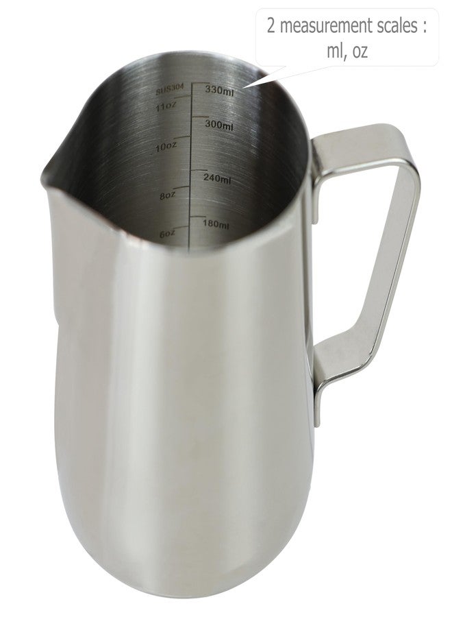 EIKS Stainless Steel Measuring Cup Steaming Pitcher Milk Frothing Jug with Handle, Pour Spout and ML/Ounce Scale (350ml) - Image 5