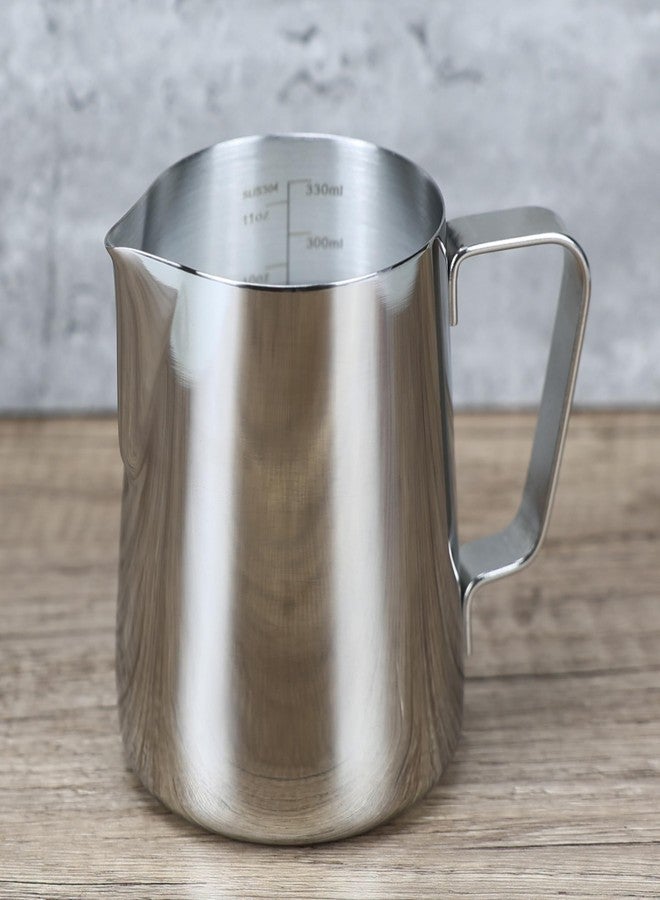EIKS Stainless Steel Measuring Cup Steaming Pitcher Milk Frothing Jug with Handle, Pour Spout and ML/Ounce Scale (350ml) - Image 2