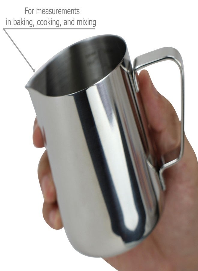 EIKS Stainless Steel Measuring Cup Steaming Pitcher Milk Frothing Jug with Handle, Pour Spout and ML/Ounce Scale (350ml) - Image 3