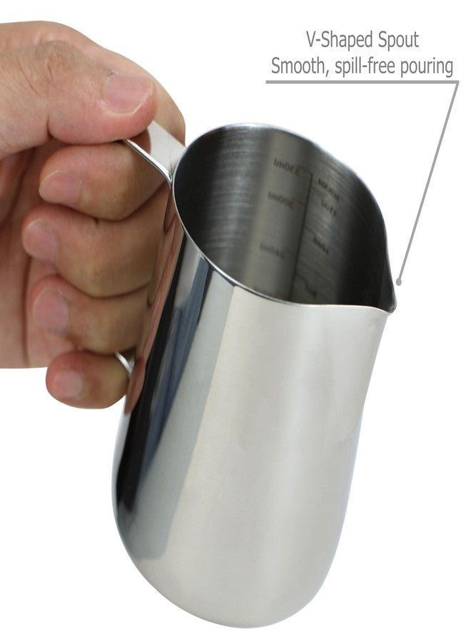 EIKS Stainless Steel Measuring Cup Steaming Pitcher Milk Frothing Jug with Handle, Pour Spout and ML/Ounce Scale (350ml) - Image 4