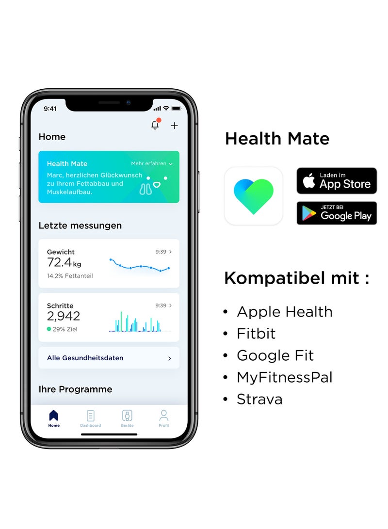 ويذينجز ميزان الجسم الرقمي الذكي لوزن الجسم ومؤشر كتلة الجسم واي فاي مع تطبيق الهاتف الذكي،أبيض - Image 4