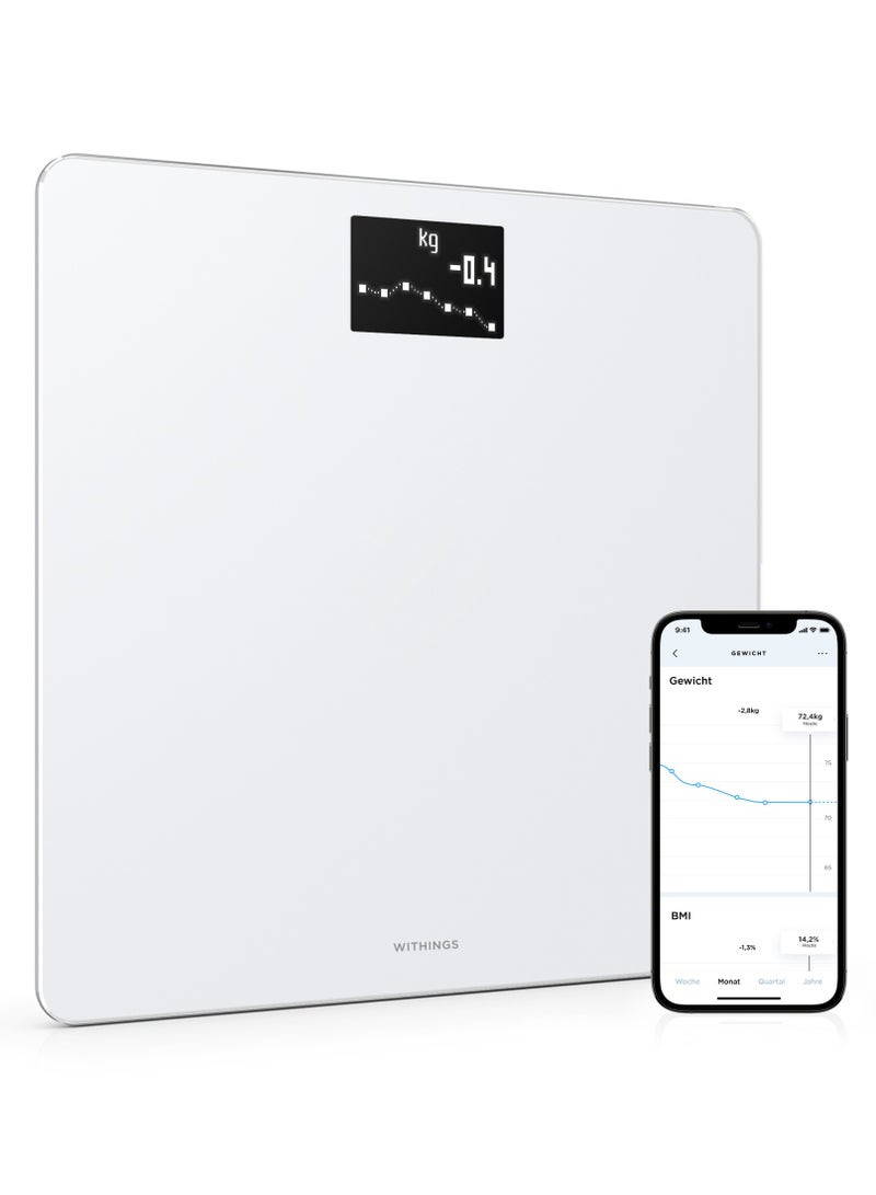 ويذينجز ميزان الجسم الرقمي الذكي لوزن الجسم ومؤشر كتلة الجسم واي فاي مع تطبيق الهاتف الذكي،أبيض - Image 2