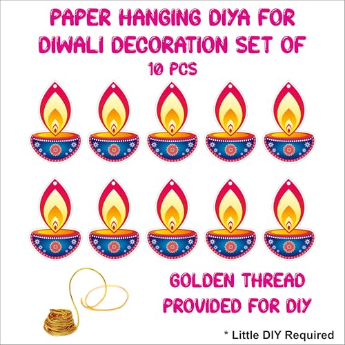 Party Baazaar Diwali Diya Dangler | Diwali Hanging Decoration | Happy Deepawali Decoration Items | Paper Hanging Deepak for Wall Decor | Decorative Hangings (Multicolour, Pack of 10) - Image 5