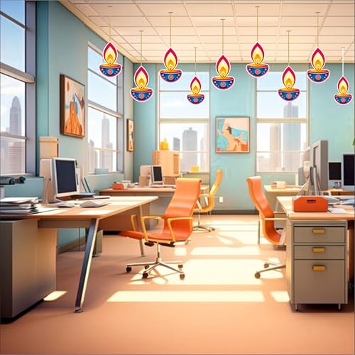 Party Baazaar Diwali Diya Dangler | Diwali Hanging Decoration | Happy Deepawali Decoration Items | Paper Hanging Deepak for Wall Decor | Decorative Hangings (Multicolour, Pack of 10) - Image 2