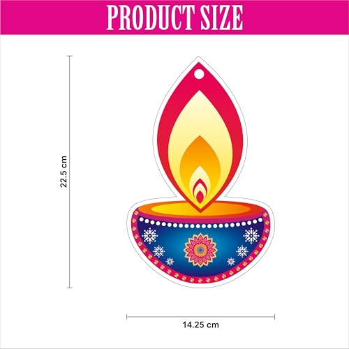 Party Baazaar Diwali Diya Dangler | Diwali Hanging Decoration | Happy Deepawali Decoration Items | Paper Hanging Deepak for Wall Decor | Decorative Hangings (Multicolour, Pack of 10) - Image 4