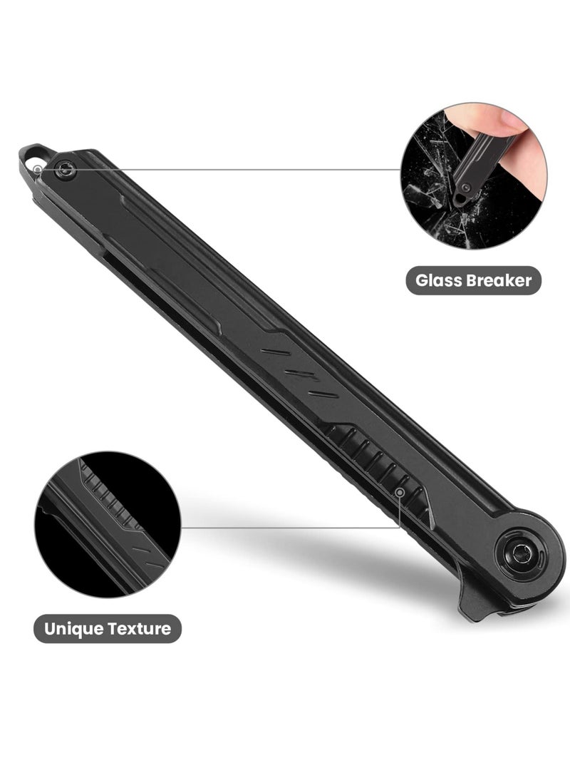SYOSI EDC Pocket Knife, 7CR13Mov Steel Tanto Blade, Slim Folding Knife with Clip and Liner Lock, Window Breaker, Box Cutter, for Outdoor Camping - Image 3