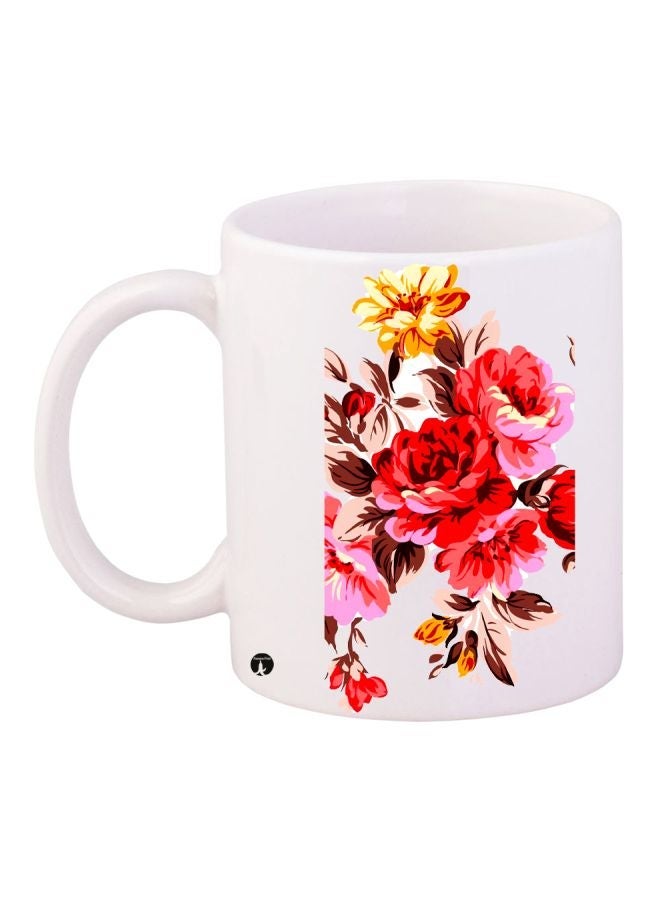 RYN Floral Printed Coffee Mug White/Red/Pink 11ounce