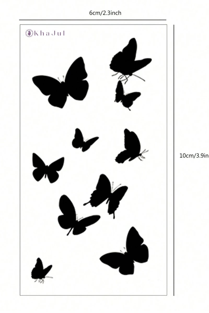 خاجول 30 ورقة من ملصقات الوشم المؤقتة المقاومة للماء، زهور الفراشة والريش والكواكب للأطفال والبالغين والرجال والنساء - أسود - Image 2