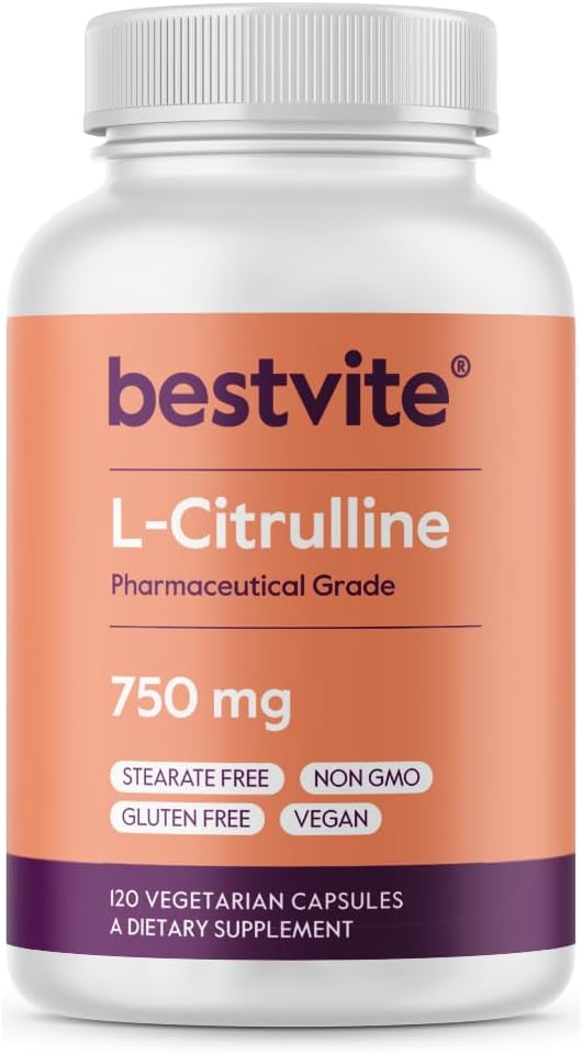 BESTVITE بيستفايت إل سيترولين 750 ملغ لكل كبسولة 120 كبسولة نباتية بدون ستيرات بدون سيليكا بدون مواد مالئة غير معدلة وراثيًا خالية من الغلوتين نباتية - Image 1