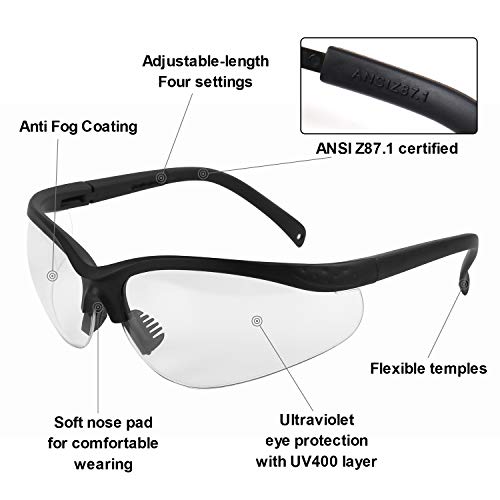 LaneTop Shooting Glasses For Men and Women, Anti Fog ANSI Z87.1 Safety Glasses with Hard Shell Case, UV400 Eye Protection for Shooting Range Glasses, Clear Lens-2 Pair - Image 4