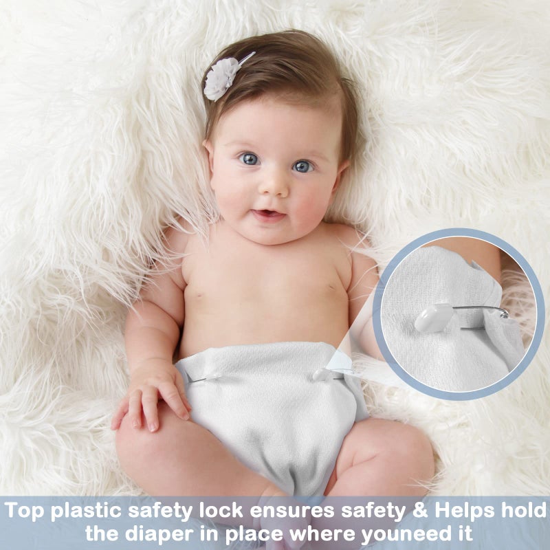 Zomiboo 30 Pack Birdseye Cotton Diapers for Babies Large 27 x 27 Inch Reusable Burp Cloths with 30 Diaper Pins for Babies Boy Girl Toddlers - Image 5