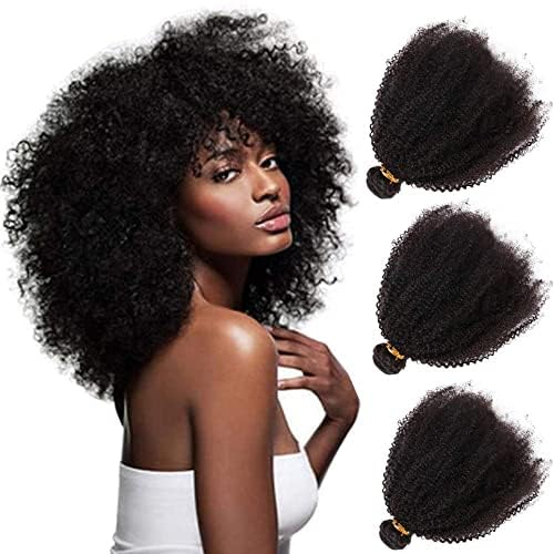 Mongolian Afro Kinky Curly Bundles Human Hair Bundles 16 16 16 Inches 4B 4C Afro Kinky Bulk Human Hair Virgin Hair Burmese Curly Weave Bundles for Black Women Human Hair Weft Natural Black Color