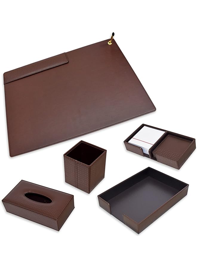 FIS Fsds221Dbr Desk Set In Gift Box 5 Pieces Dark Brown - Image 1