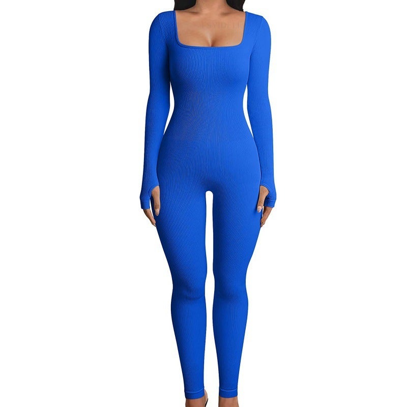 European and American foreign trade women's jumpsuit autumn and winter new product threaded square collar hip lift slim sexy jumpsuit M Black-Vest - Image 5