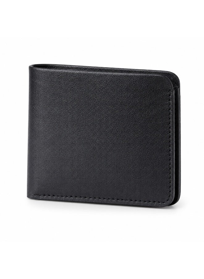Men's Black Leather Bifold Wallet with Mesh ID Window & Wave Card Slots - Image 1