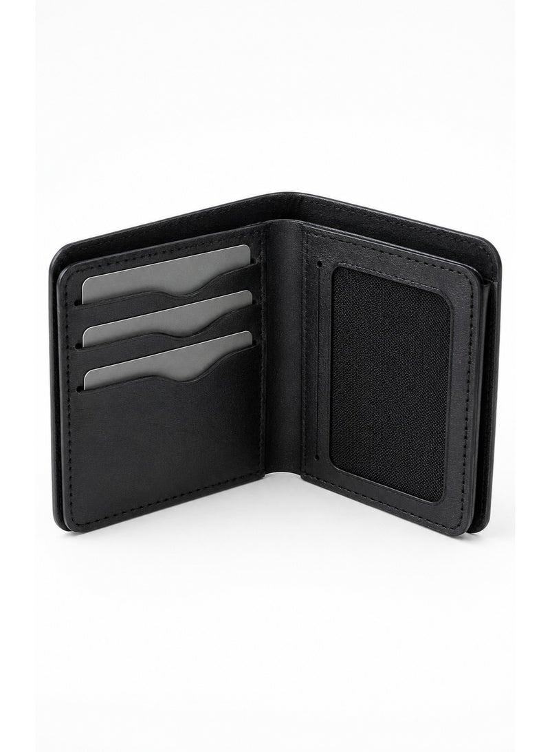 Men's Black Leather Bifold Wallet with Mesh ID Window & Wave Card Slots - Image 5
