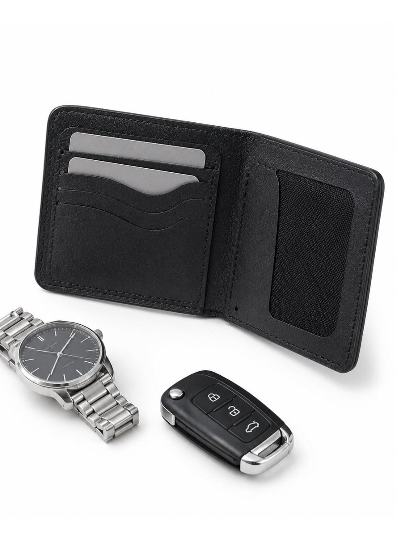 Men's Black Leather Bifold Wallet with Mesh ID Window & Wave Card Slots - Image 4