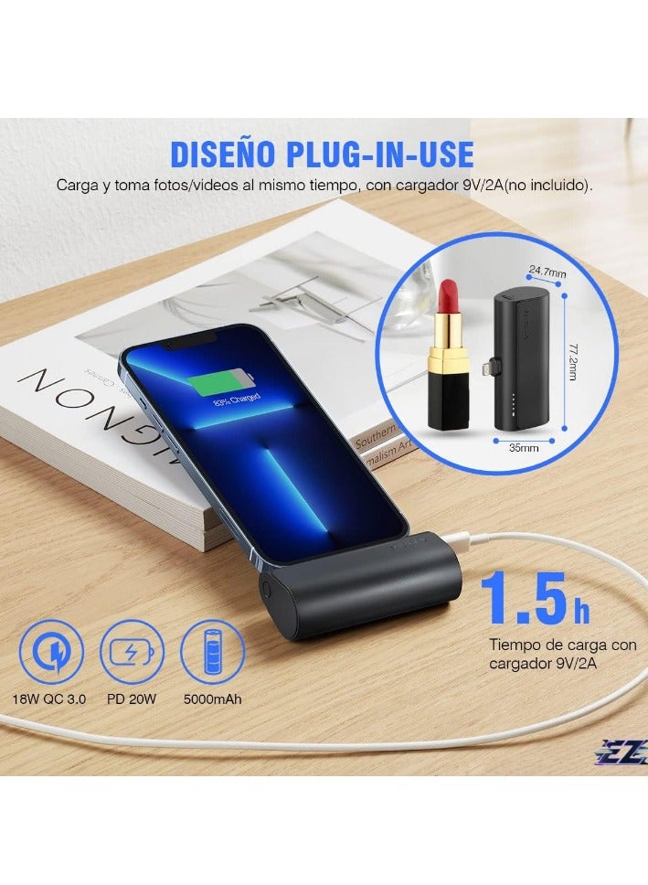 ELTRAZONE باور بانك محمول صغير 5000 مللي أمبير - شحن سريع 20 واط PD و QC 3.0 بطارية خارجية مع قابس مدمج، متوافق مع آيفون 13/12/11/XR/X/8/7/6/بلاس - Image 2